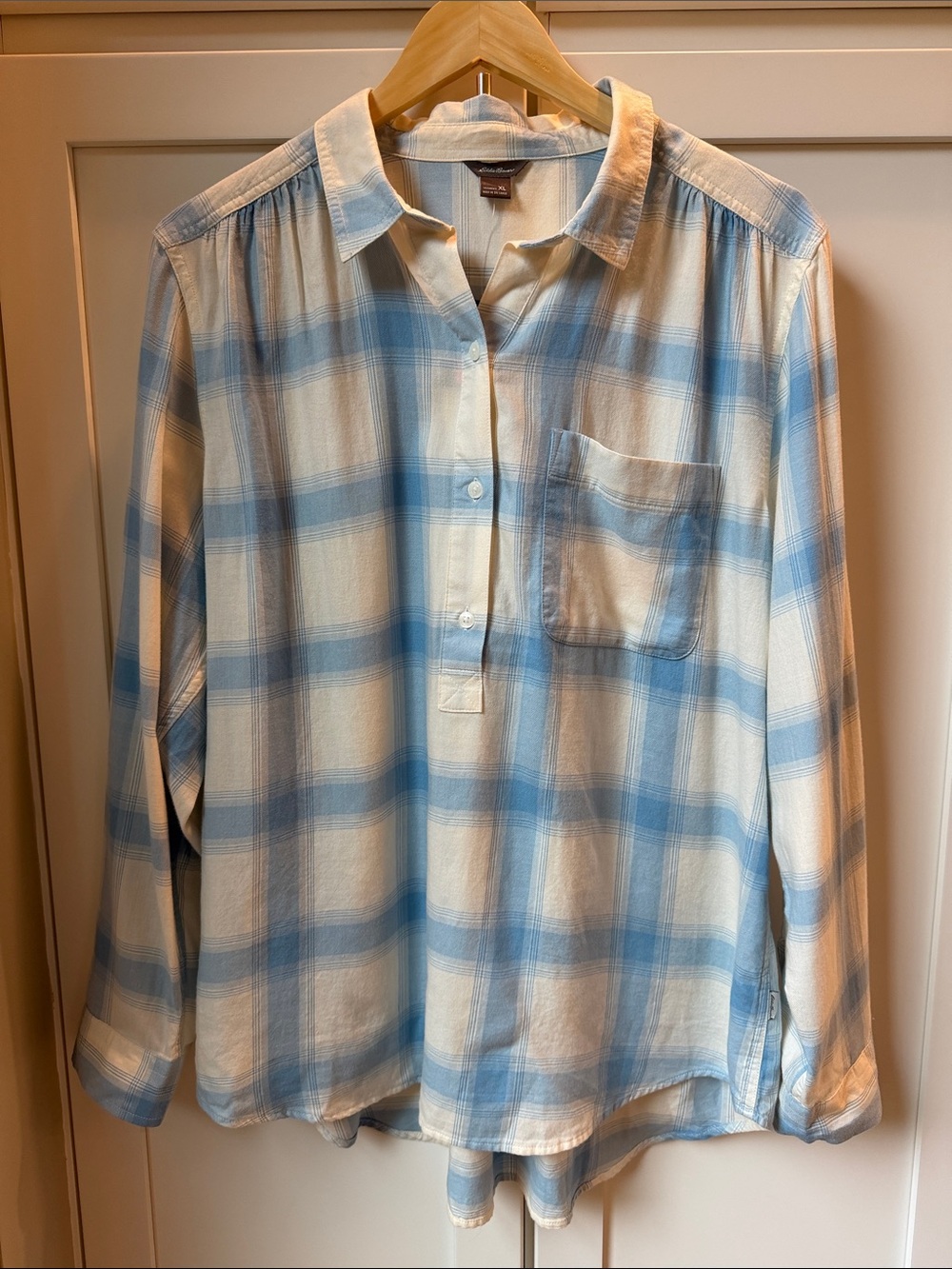 Eddie Bauer Women’s Plaid Shirt with Button Tab Sleeves
